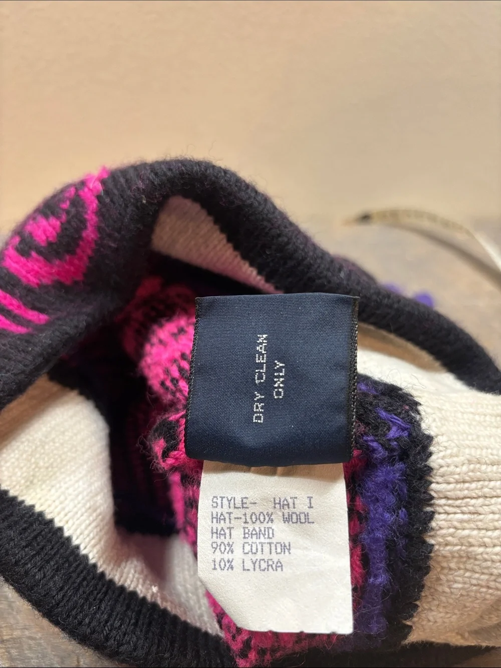 Handcrafted Kids Wool Black & Pink Patterned Knit Beanie